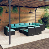 11 Piece Garden Lounge Set with Cushions Poly Rattan Black