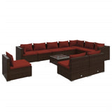 11 Piece Garden Lounge Set with Cushions Poly Rattan Brown - Front View