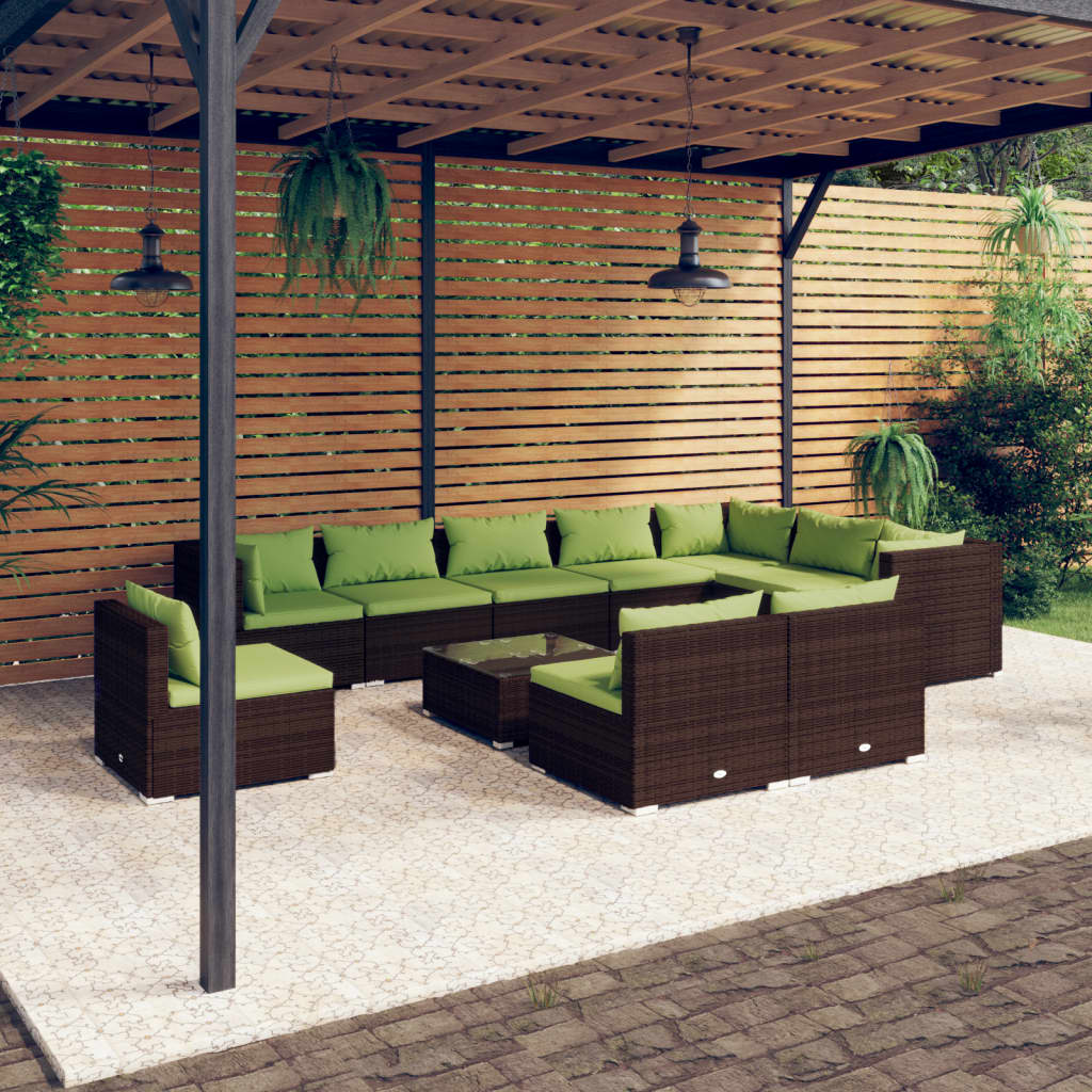 11 Piece Garden Lounge Set with Cushions Poly Rattan Brown