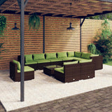 11 Piece Garden Lounge Set with Cushions Poly Rattan Brown