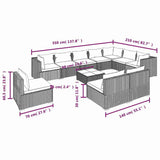 11 Piece Garden Lounge Set with Cushions Poly Rattan Grey