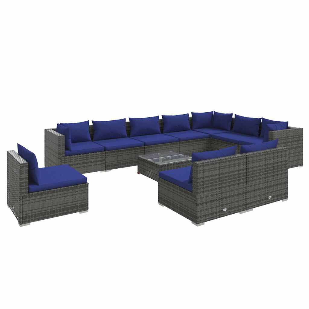 11 Piece Garden Lounge Set with Cushions Poly Rattan Grey