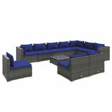 11 Piece Garden Lounge Set with Cushions Poly Rattan Grey - Front View