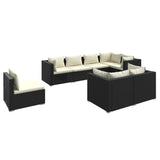 8 Piece Garden Lounge Set with Cushions Poly Rattan Black - Front View