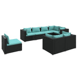 8 Piece Garden Lounge Set with Cushions Poly Rattan Black - Front View