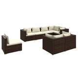 8 Piece Garden Lounge Set with Cushions Poly Rattan Brown - Front View