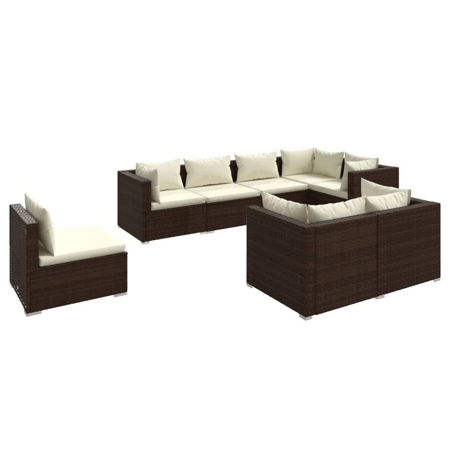 8 Piece Garden Lounge Set with Cushions Poly Rattan Brown