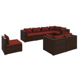 8 Piece Garden Lounge Set with Cushions Poly Rattan Brown - Front View