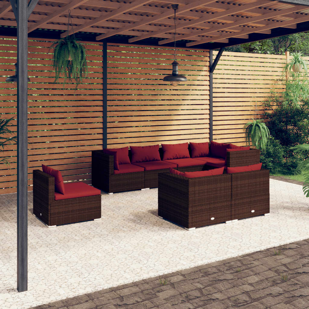 8 Piece Garden Lounge Set with Cushions Poly Rattan Brown