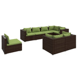 8 Piece Garden Lounge Set with Cushions Poly Rattan Brown - Front View