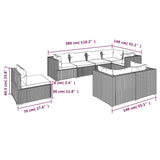 8 Piece Garden Lounge Set with Cushions Poly Rattan Grey - 45-Degree Angle