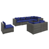 8 Piece Garden Lounge Set with Cushions Poly Rattan Grey - Front View