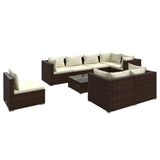 9 Piece Garden Lounge Set with Cushions Poly Rattan Brown - Front View