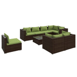 9 Piece Garden Lounge Set with Cushions Poly Rattan Brown