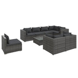 9 Piece Garden Lounge Set with Cushions Poly Rattan Grey - Front View