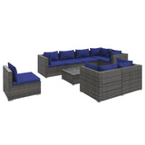 9 Piece Garden Lounge Set with Cushions Poly Rattan Grey - Front View