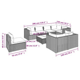 9 Piece Garden Lounge Set with Cushions Poly Rattan Grey - Rear View