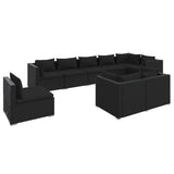 9 Piece Garden Lounge Set with Cushions Poly Rattan Black - Front View