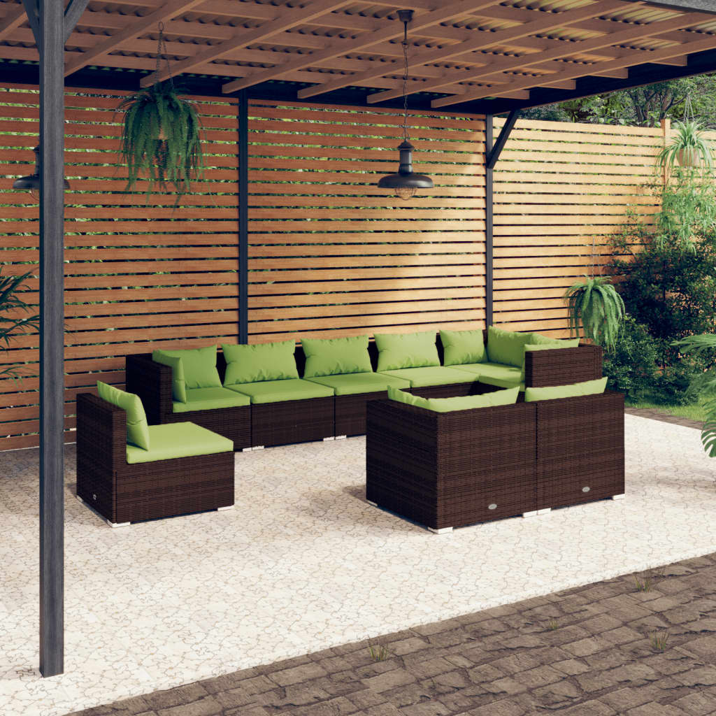 9 Piece Garden Lounge Set with Cushions Poly Rattan Brown