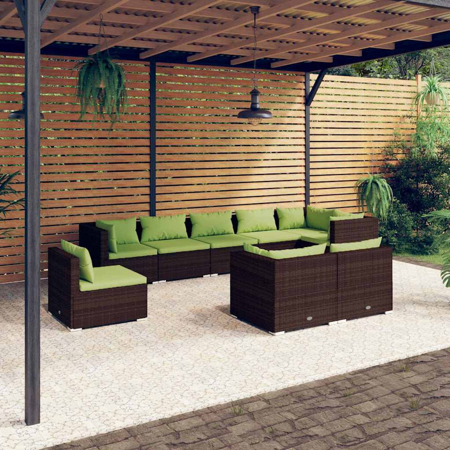 9 Piece Garden Lounge Set with Cushions Poly Rattan Brown