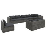 9 Piece Garden Lounge Set with Cushions Poly Rattan Grey - Front View