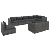 9 Piece Garden Lounge Set with Cushions Poly Rattan Grey - Front View