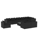 10 Piece Garden Lounge Set with Cushions Poly Rattan Black - Front View