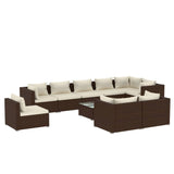 10 Piece Garden Lounge Set with Cushions Poly Rattan Brown - Front View