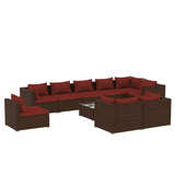 10 Piece Garden Lounge Set with Cushions Poly Rattan Brown - Front View
