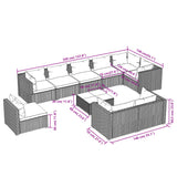 10 Piece Garden Lounge Set with Cushions Poly Rattan Brown - Rear View