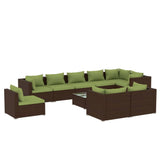 10 Piece Garden Lounge Set with Cushions Poly Rattan Brown