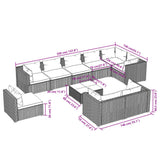 10 Piece Garden Lounge Set with Cushions Poly Rattan Brown - Rear View