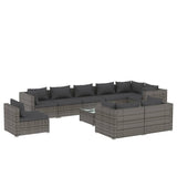 10 Piece Garden Lounge Set with Cushions Poly Rattan Grey - Front View