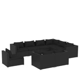 9 Piece Garden Lounge Set with Cushions Poly Rattan Black - Front View