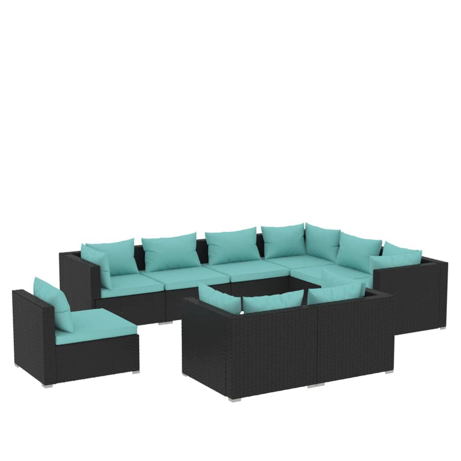 9 Piece Garden Lounge Set with Cushions Poly Rattan Black
