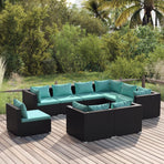 9 Piece Garden Lounge Set with Cushions Poly Rattan Black