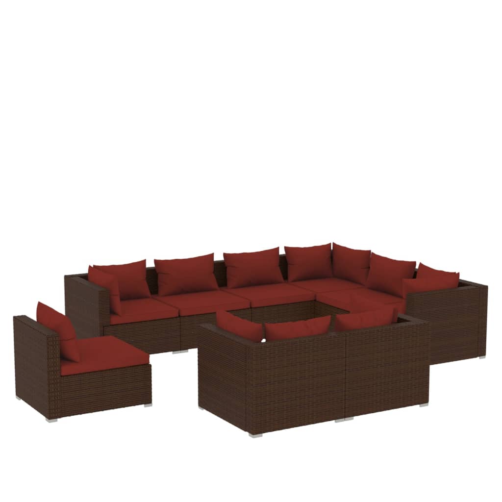 9 Piece Garden Lounge Set with Cushions Poly Rattan Brown