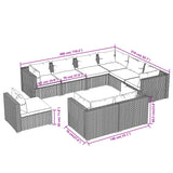 9 Piece Garden Lounge Set with Cushions Poly Rattan Brown - 45-Degree Angle