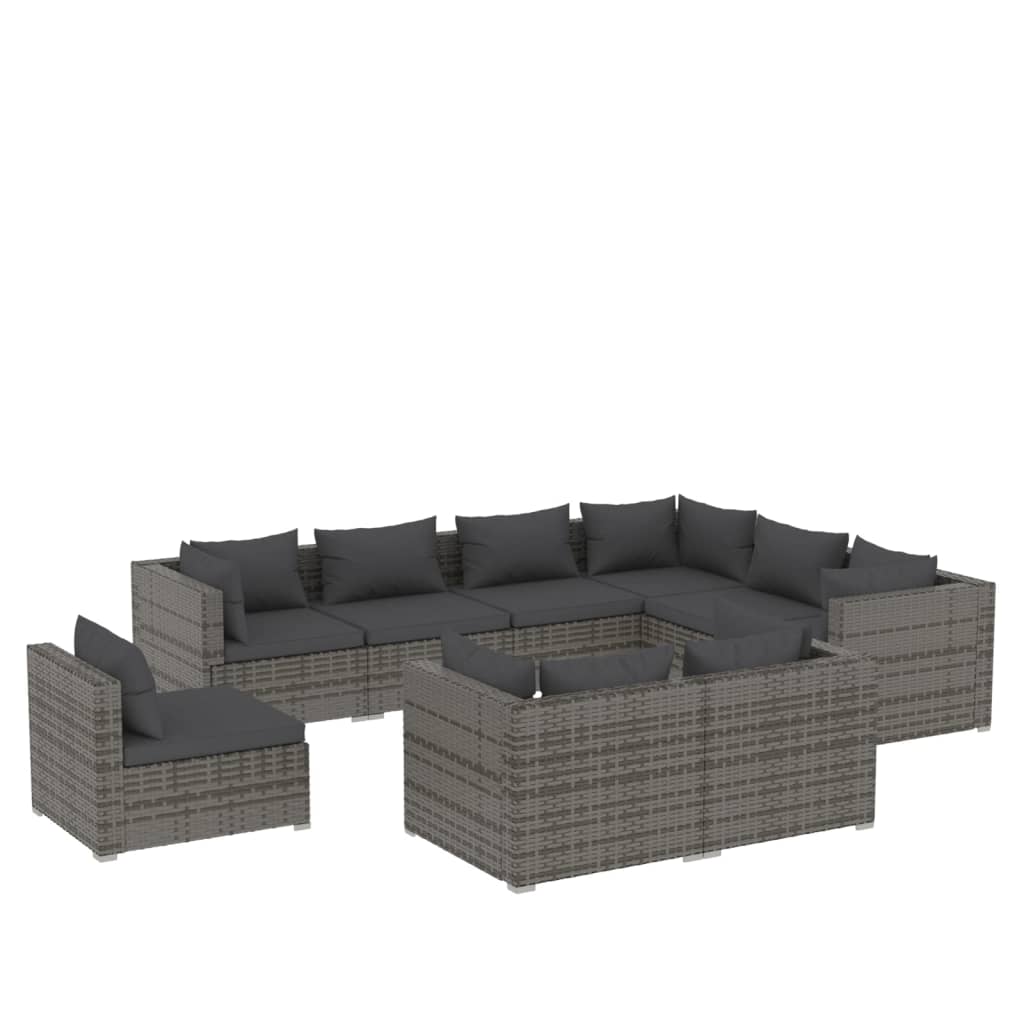 9 Piece Garden Lounge Set with Cushions Poly Rattan Grey