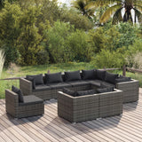 9 Piece Garden Lounge Set with Cushions Poly Rattan Grey