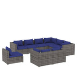 9 Piece Garden Lounge Set with Cushions Poly Rattan Grey - Front View