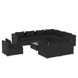 10 Piece Garden Lounge Set with Cushions Poly Rattan Black - Front View