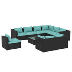 10 Piece Garden Lounge Set with Cushions Poly Rattan Black