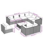 10 Piece Garden Lounge Set with Cushions Poly Rattan Black