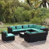 10 Piece Garden Lounge Set with Cushions Poly Rattan Black