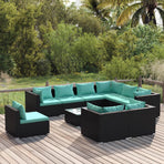10 Piece Garden Lounge Set with Cushions Poly Rattan Black