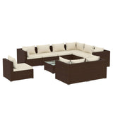 10 Piece Garden Lounge Set with Cushions Poly Rattan Brown - Front View