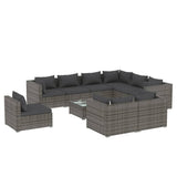 10 Piece Garden Lounge Set with Cushions Poly Rattan Grey - Front View