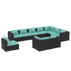 10 Piece Garden Lounge Set with Cushions Poly Rattan Black