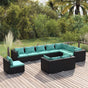 10 Piece Garden Lounge Set with Cushions Poly Rattan Black